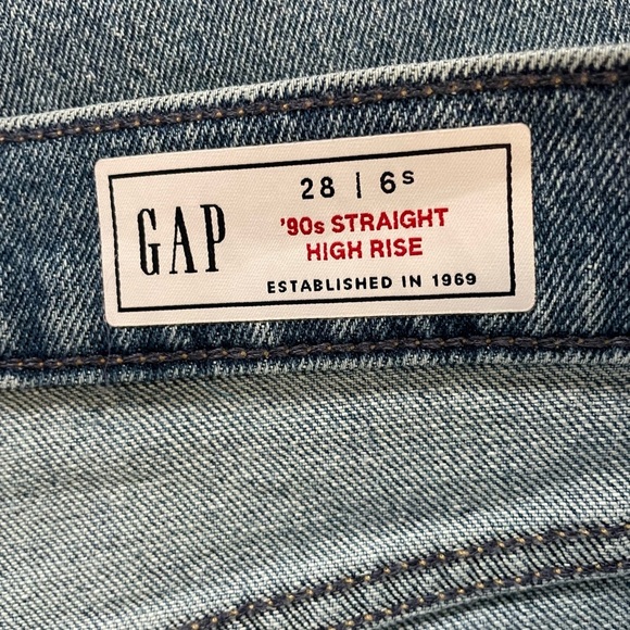 GAP 90s High Rise Straight Denim Jeans Medium Blue Indigo Wash Sz 28/6 Short NEW - Picture 9 of 13